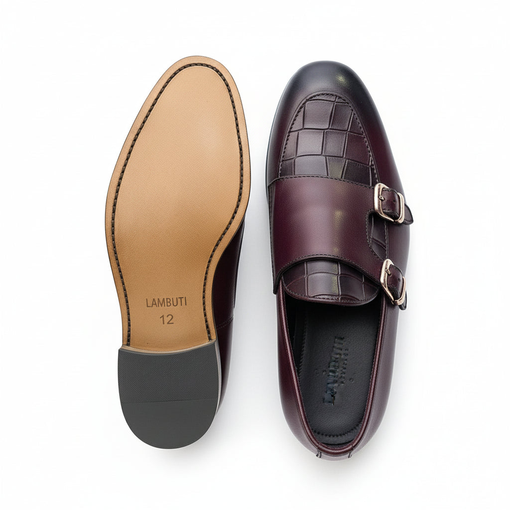 Double Monk Leather Dress Shoes, Penny Loafer Style - sole-view