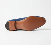 sole-view - Handmade Men Navy Blue Suede Leather Tassels Moccasins Shoes Loafer Silpons