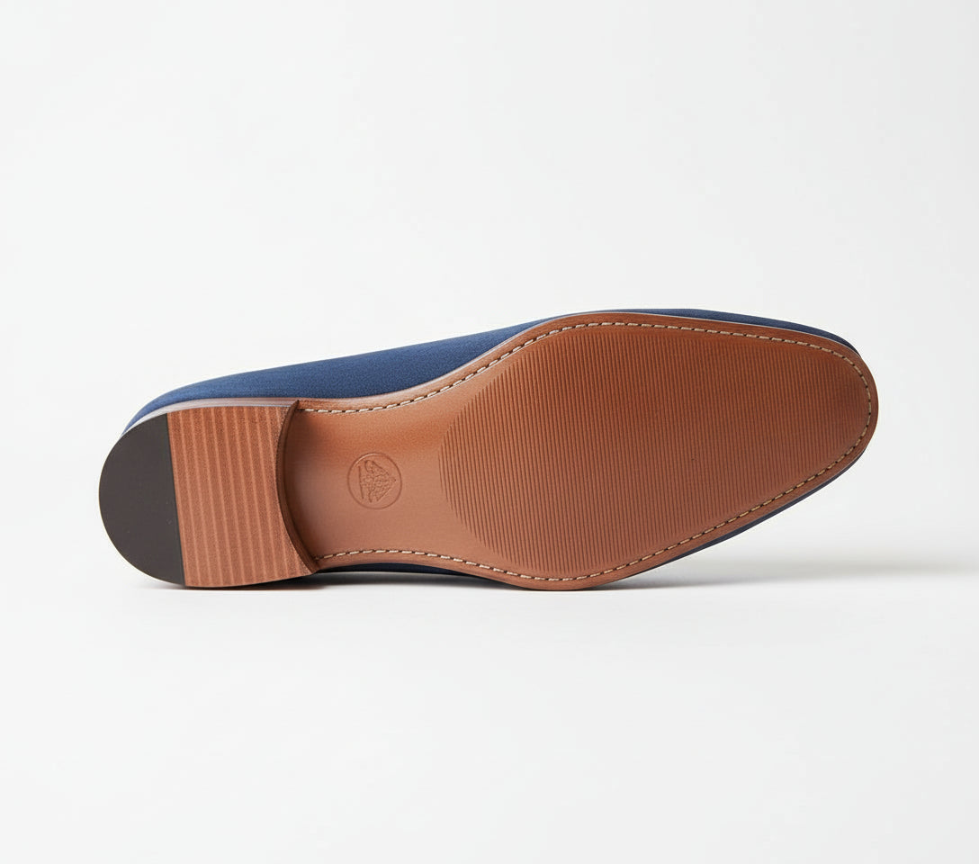 sole-view - Handmade Men Navy Blue Suede Leather Tassels Moccasins Shoes Loafer Silpons