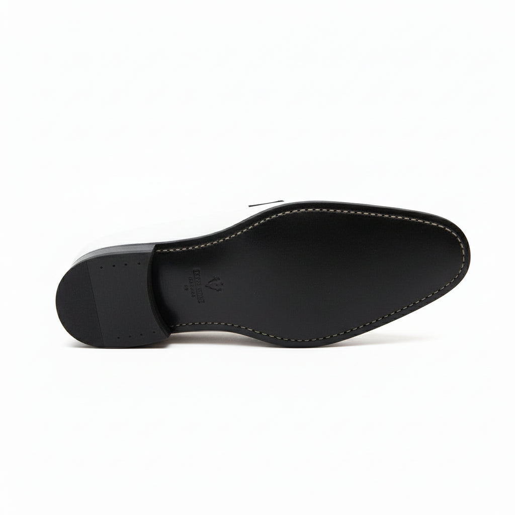 sole-view - Handmade Men Two Tone Penny Loafer Shoes, Men Spectatorleather Shoes