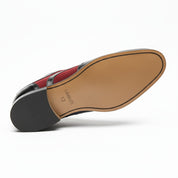 Handmade Mens Oxford Wing Tip Suede and Calf Leather Black and Red - sole-view
