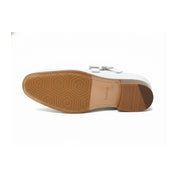 Men's White Leather Oxford Dress Shoes - sole-view