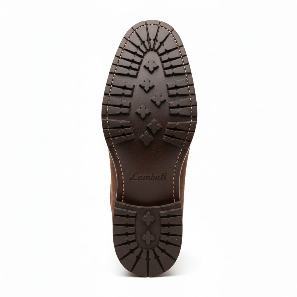 Men's Brown Suede Moc-Toe Lace-Up Boots - sole-view