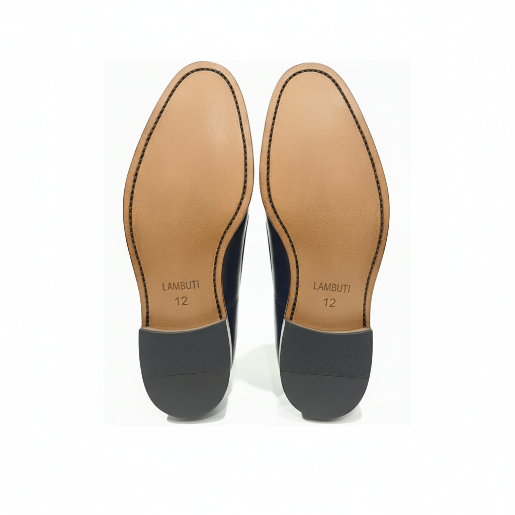 High Ankle Leather Boots with Blue Side Zipper - sole-view