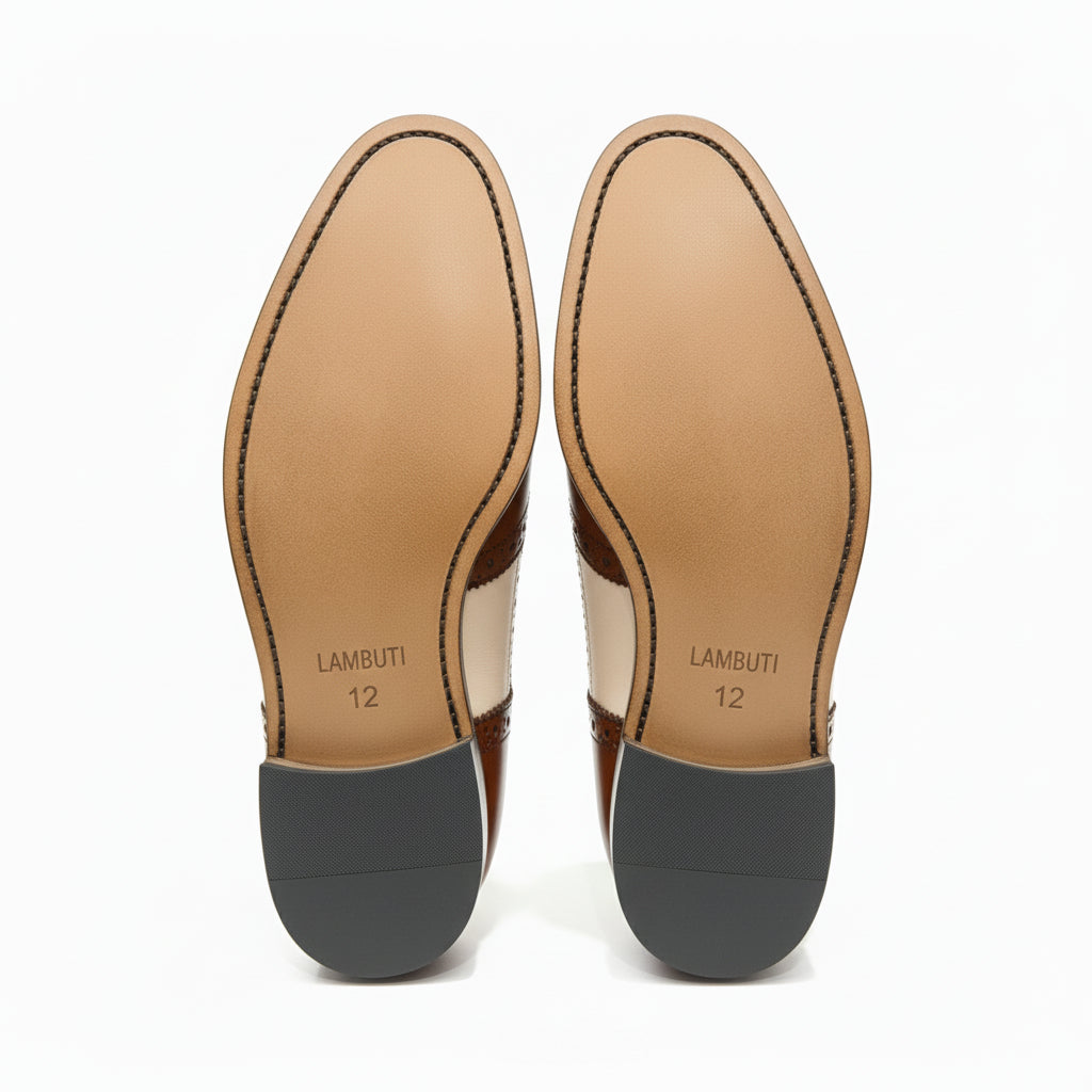 Men Spectator Shoes, Two Tone Shoes, Brown and White Formal Shoes, - sole-view