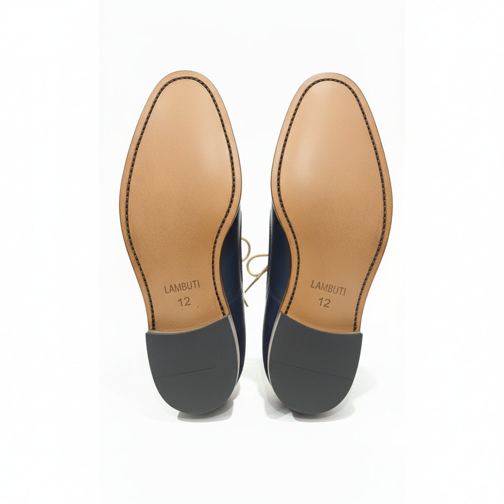 Men Two Tone Suede Leather Shoes, Derby Red and Navy Crepe Sole Shoes - sole-view
