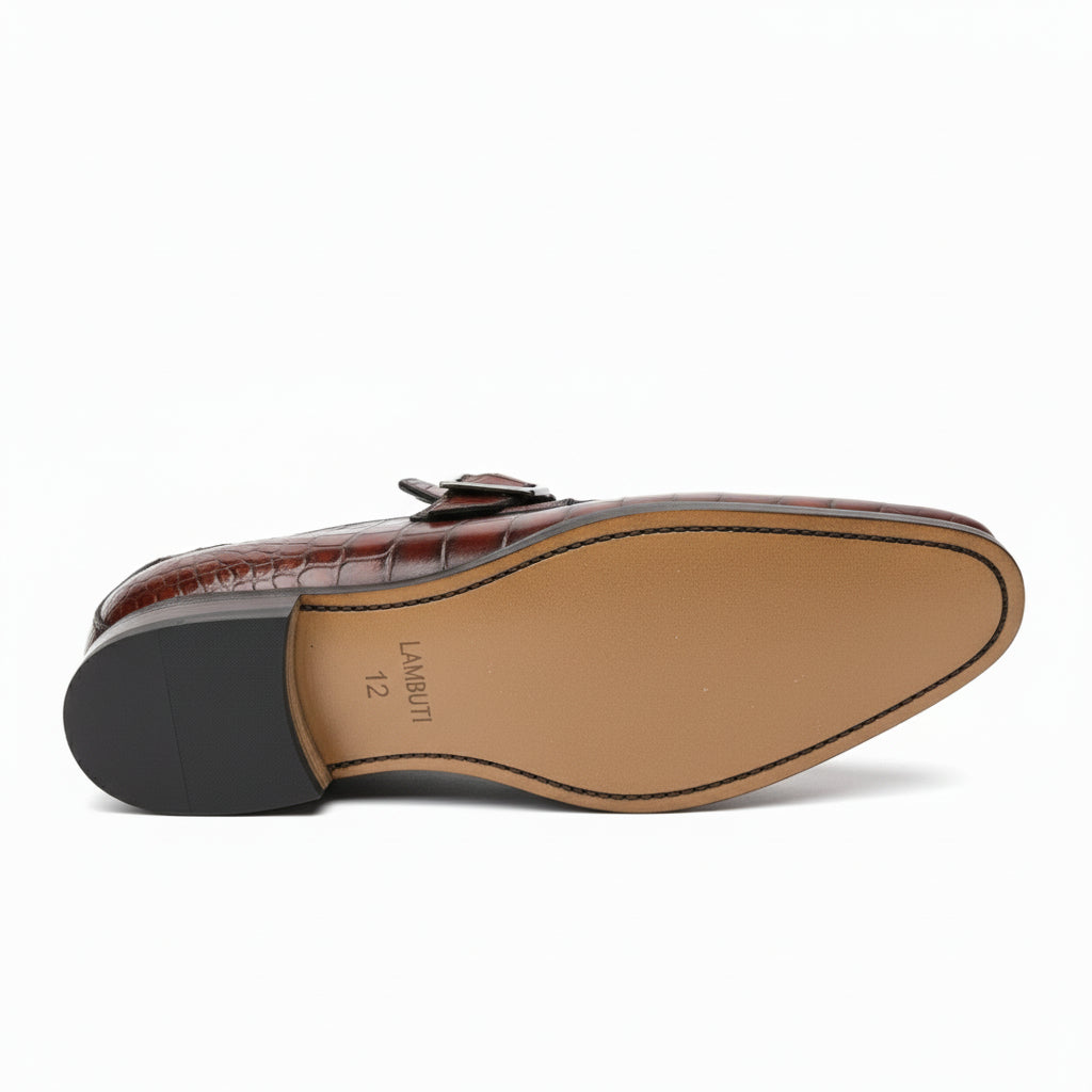 Men's Alligator Embossed Leather Moccasins - sole-view