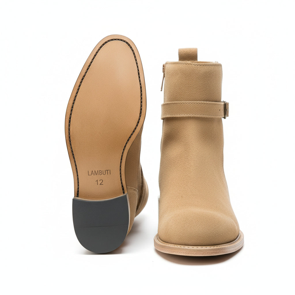 Men's Beige Suede Jodhpur Ankle Boots - Handmade Luxury Footwear - sole-view