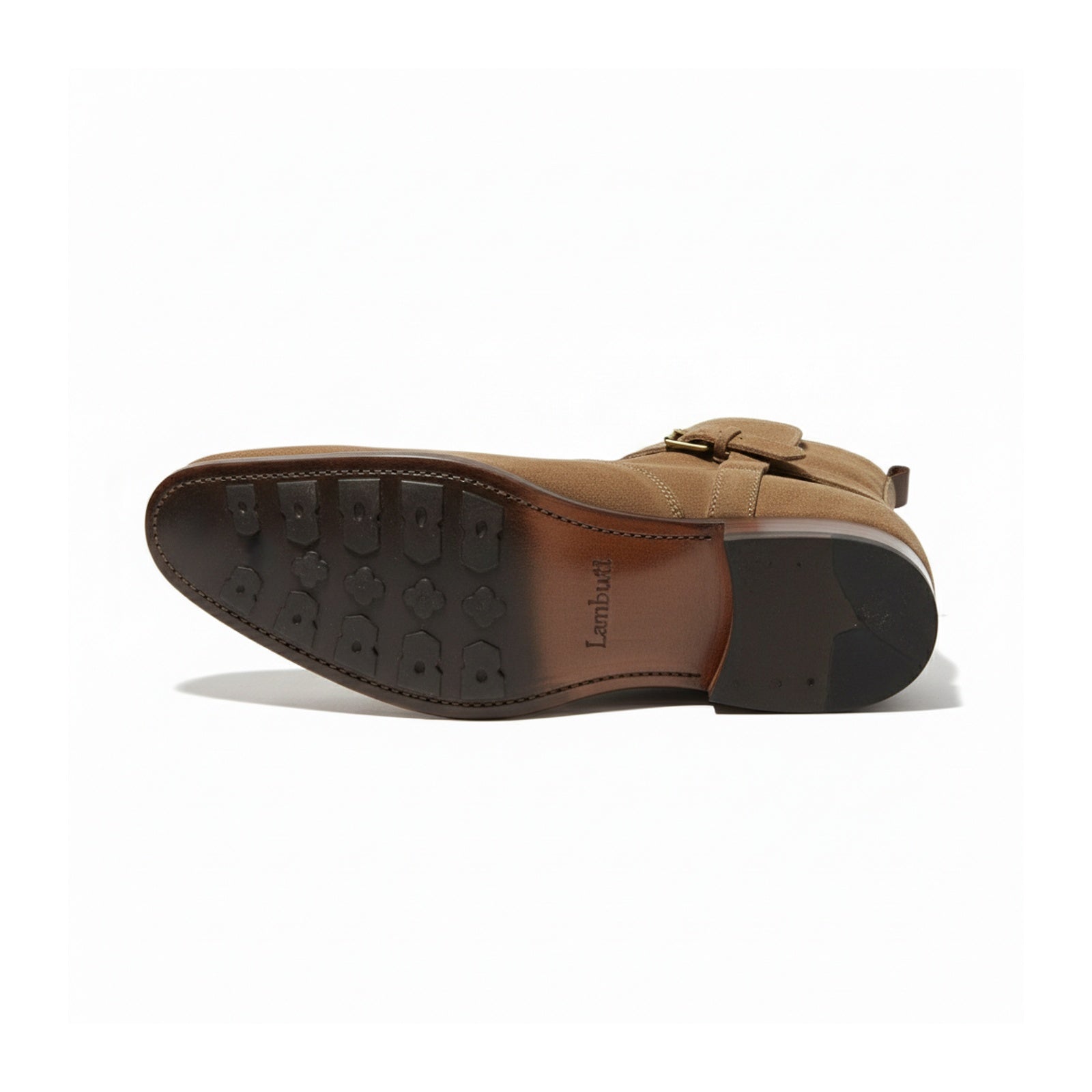 sole-view - Men's Beige Suede Jodhpurs Boots with Monk Strap Closure