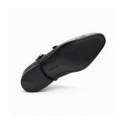 sole-view - Men's Black Alligator Texture Monk Shoes with Buckle