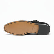 Men's Black Double-Buckle Monk Strap Leather and Suede Shoes - sole-view