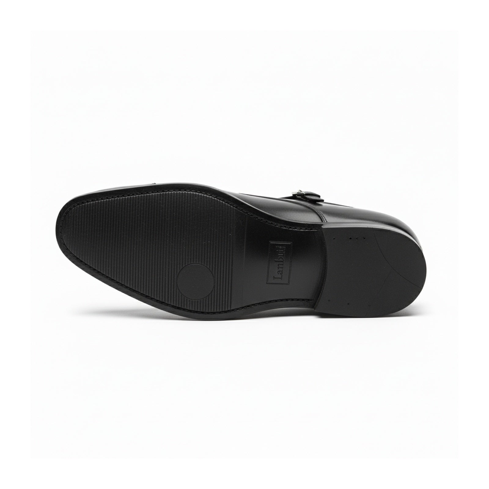 sole-view - Men's Black Double Monk Leather Dress Shoes