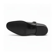 sole-view - Men's Black Double Monk Leather Dress Shoes
