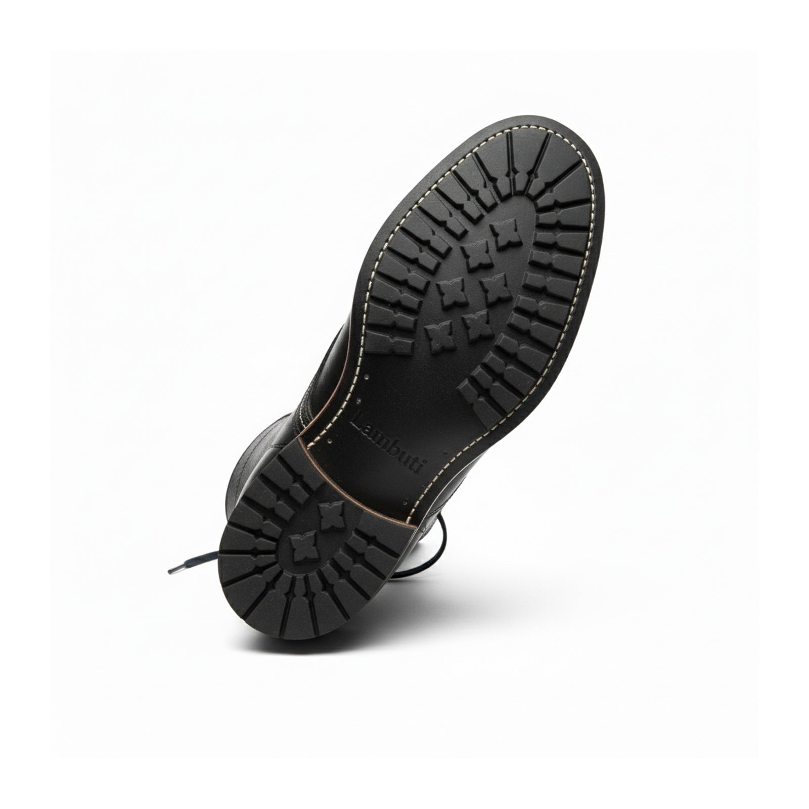 sole-view - Men's Black Leather Ankle Boots with Lace-Up Design