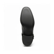 sole-view - Men's Black Leather Ankle Boots with Monk Closure