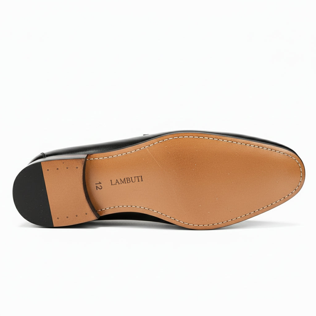 sole-view - Men's Black Leather Buckle Loafers