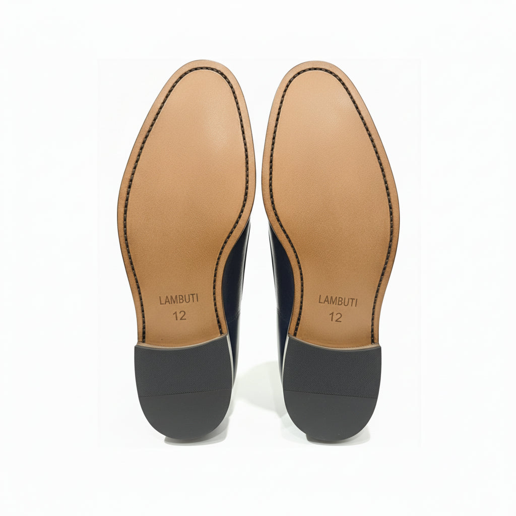 sole-view - Men's Black Leather Cap-Toe Derby Shoes