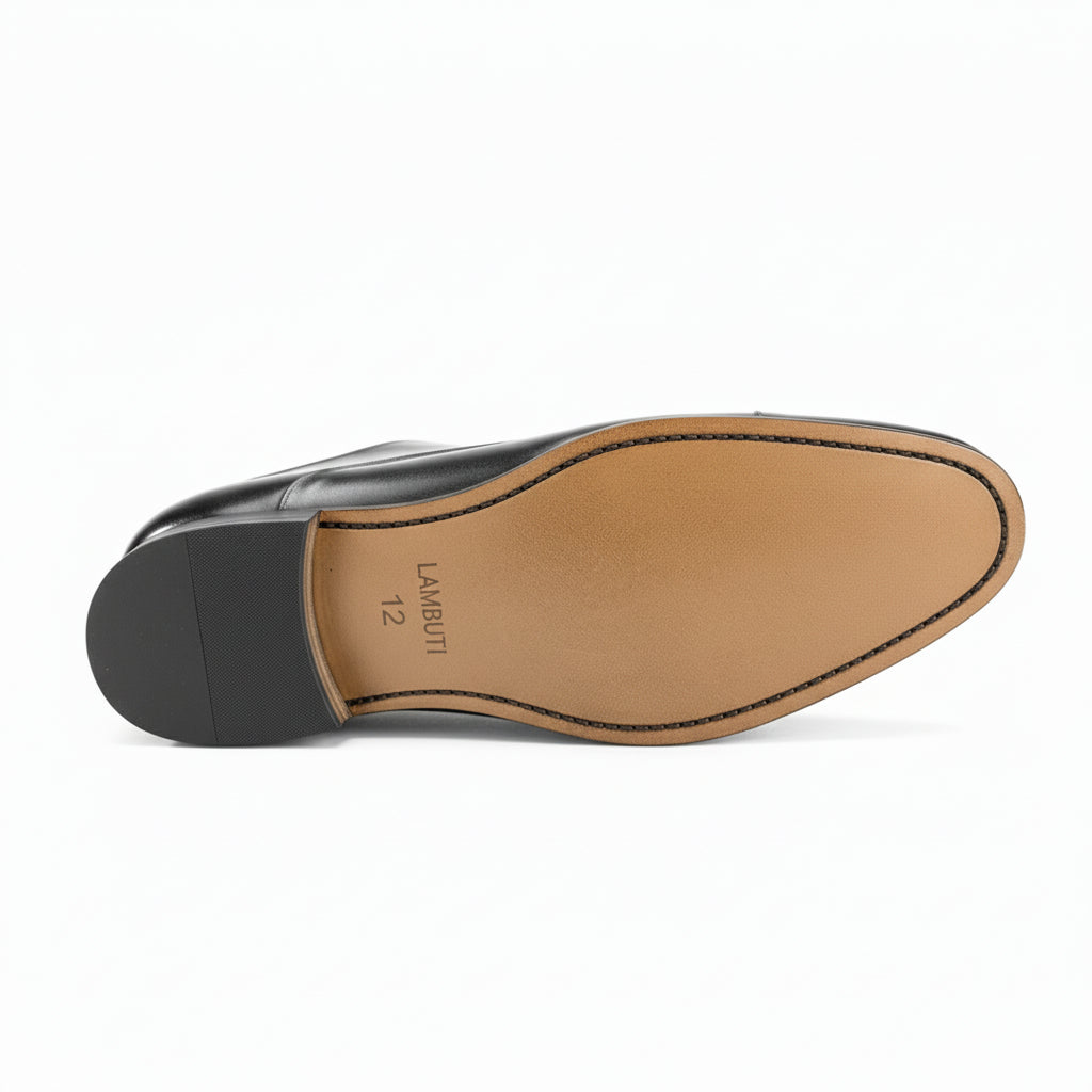 sole-view - Men's Black Leather Cap-Toe Dress Shoes