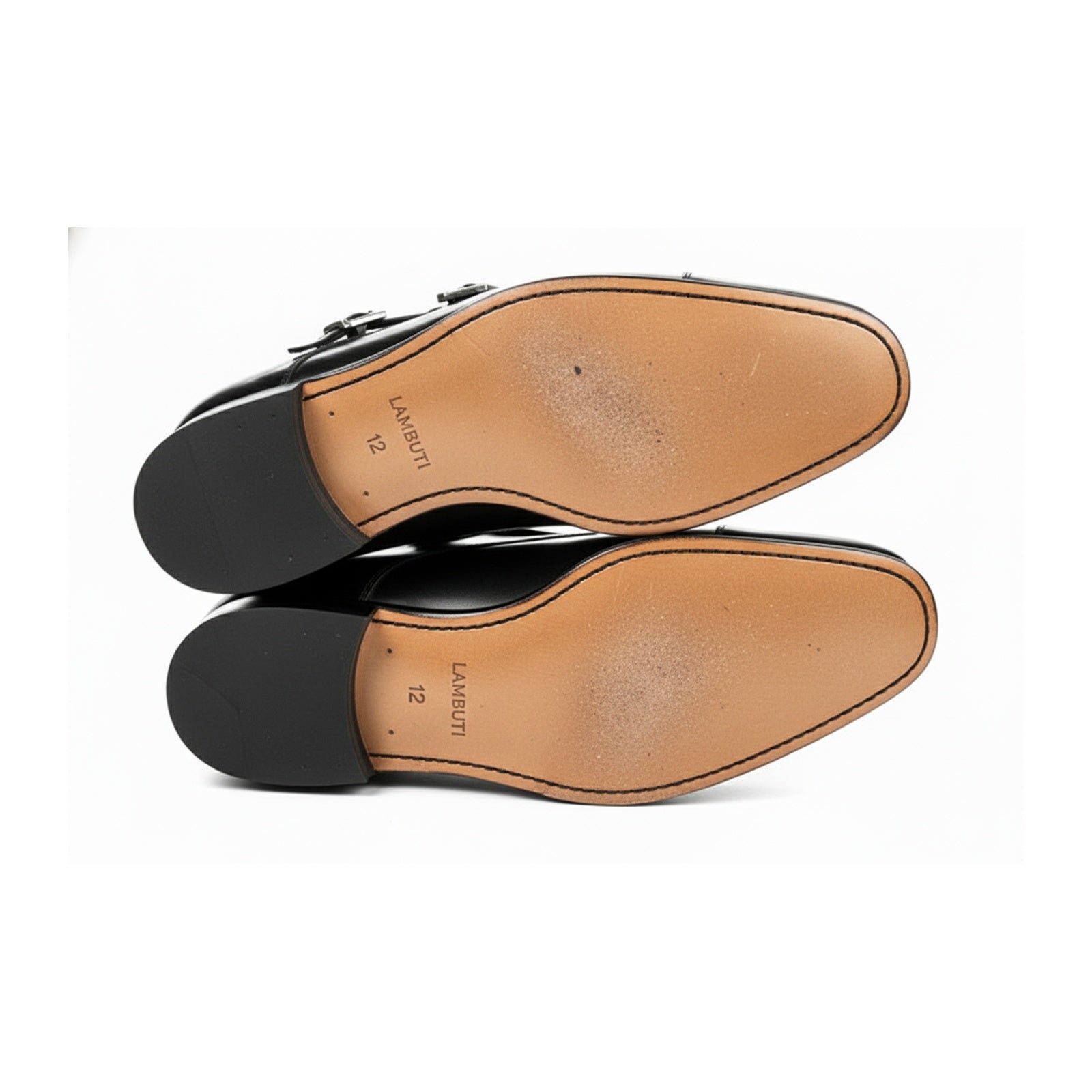 sole-view - Men's Black Leather Double Buckle Dress Shoes