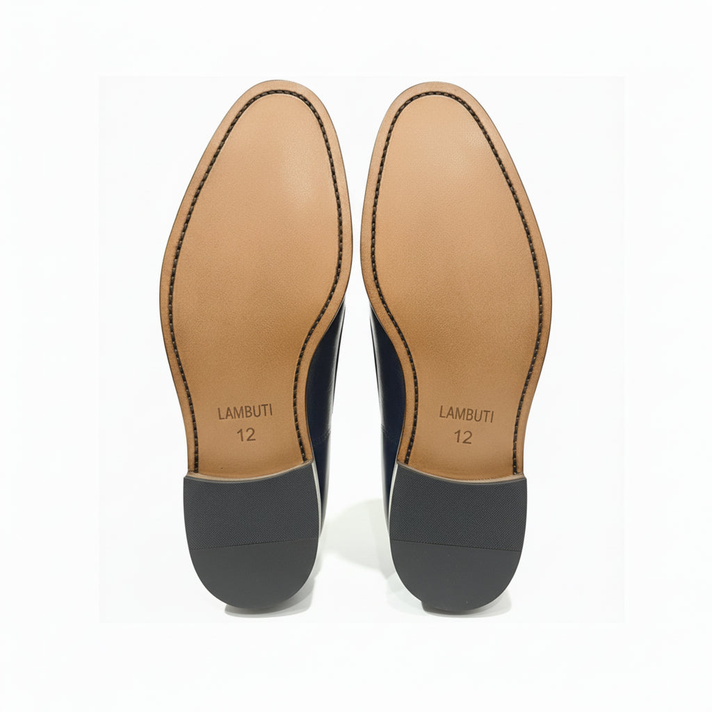 sole-view - Men's Black Leather Double Monk Moccasin Shoes