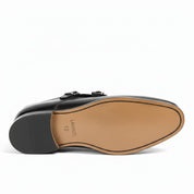 sole-view - Men's Black Leather Double Monk Strap Dress Shoes