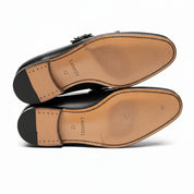 sole-view - Men's Black Leather Fringe Buckle Loafers