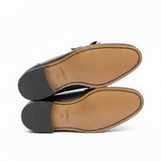 sole-view - Men's Black Leather Fringe Loafer Moccasins