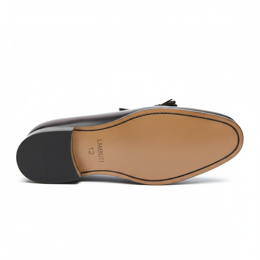sole-view - Men's Black Leather Fringe Moccasins
