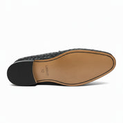 sole-view - Men's Black Leather Knitted Dress Shoes