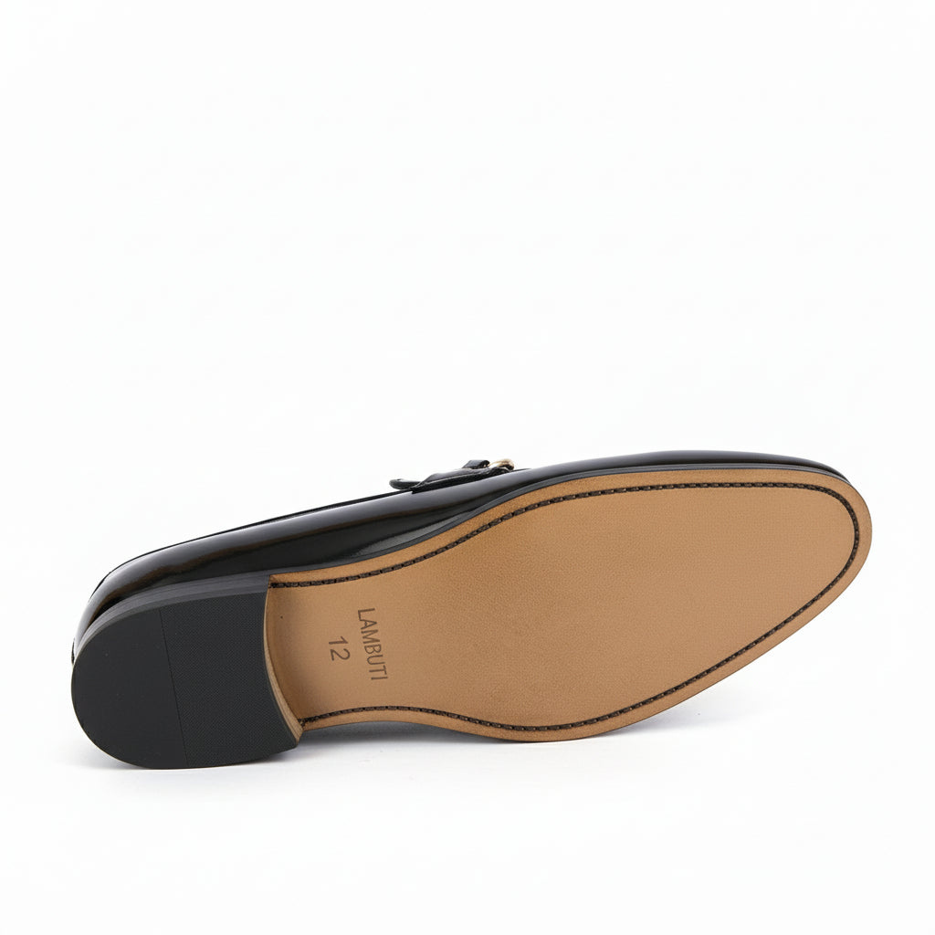 sole-view - Men's Black Leather Loafers with Chunky Chain