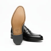 sole-view - Men's Black Leather Moccasins with Customizable Fit