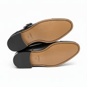sole-view - Men's Black Leather Monk Dress Shoes