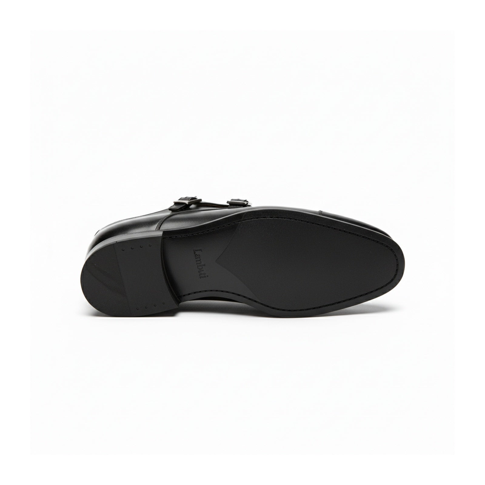 sole-view - Men's Black Leather Monk Strap Shoes