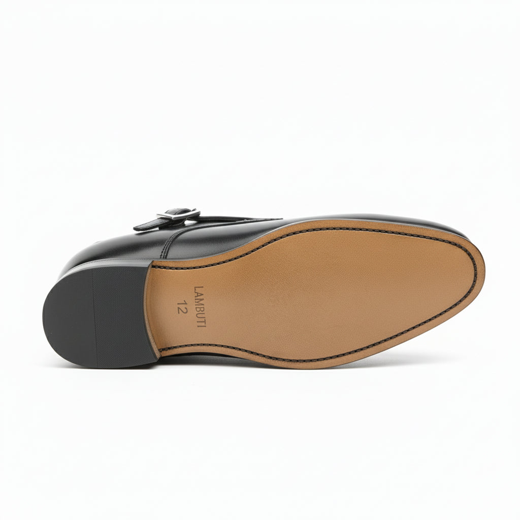 sole-view - Men's Black Leather Monk Strap Shoes