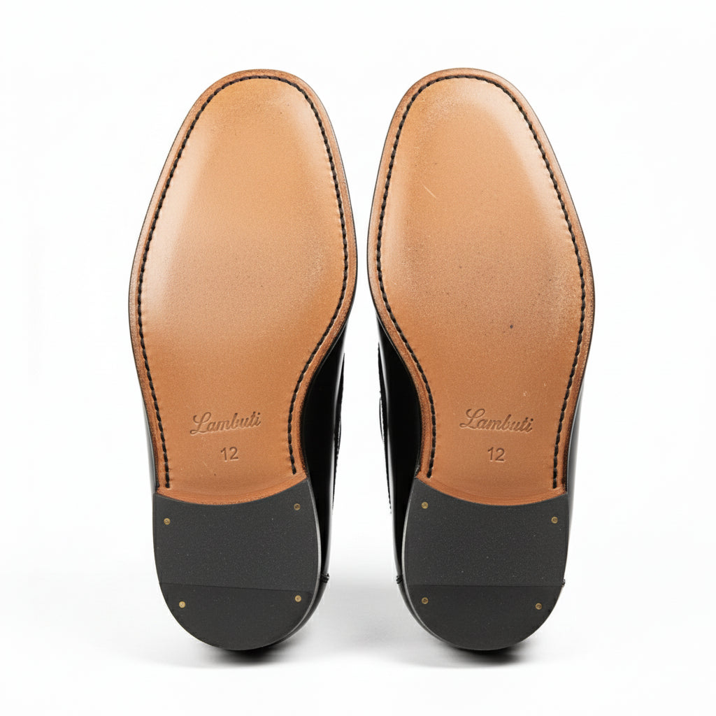 sole-view - Men's Black Leather Penny Loafers