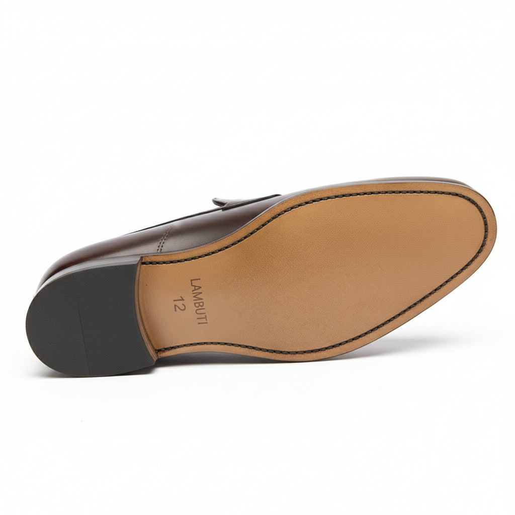 sole-view - Men's Black Leather Slip-On Loafers