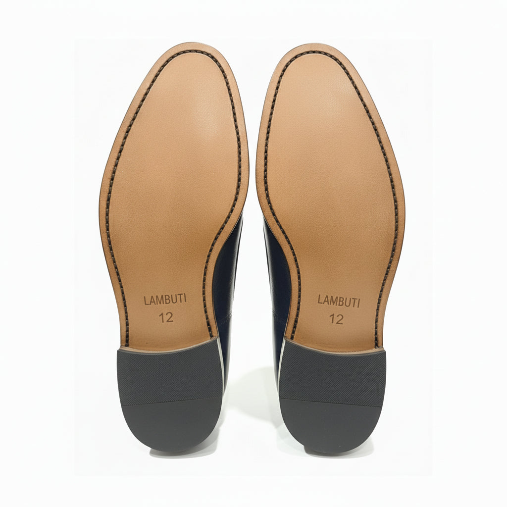 sole-view - Men's Black Leather Tassel Loafers