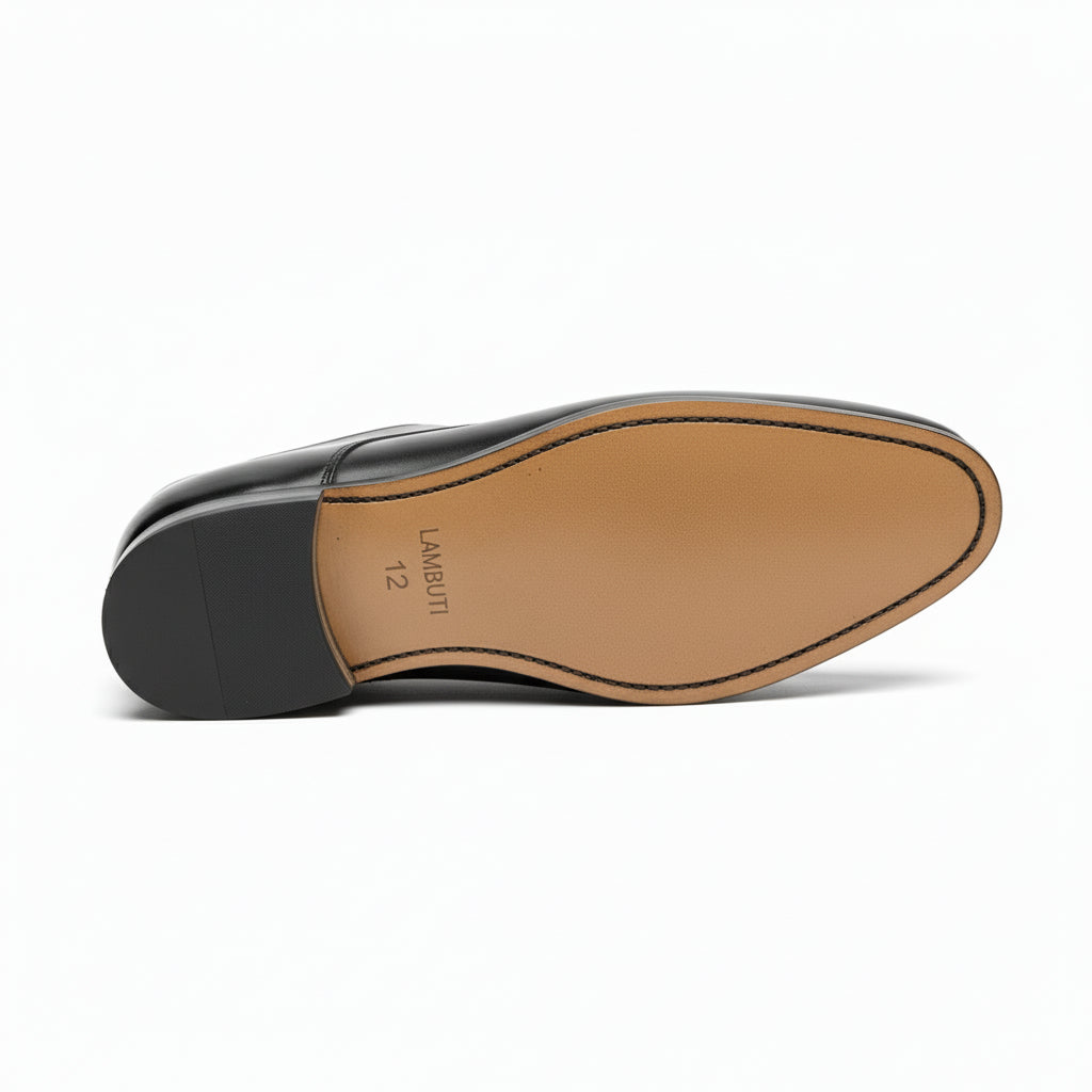 sole-view - Men's Black Leather Tuxedo Dress Shoes