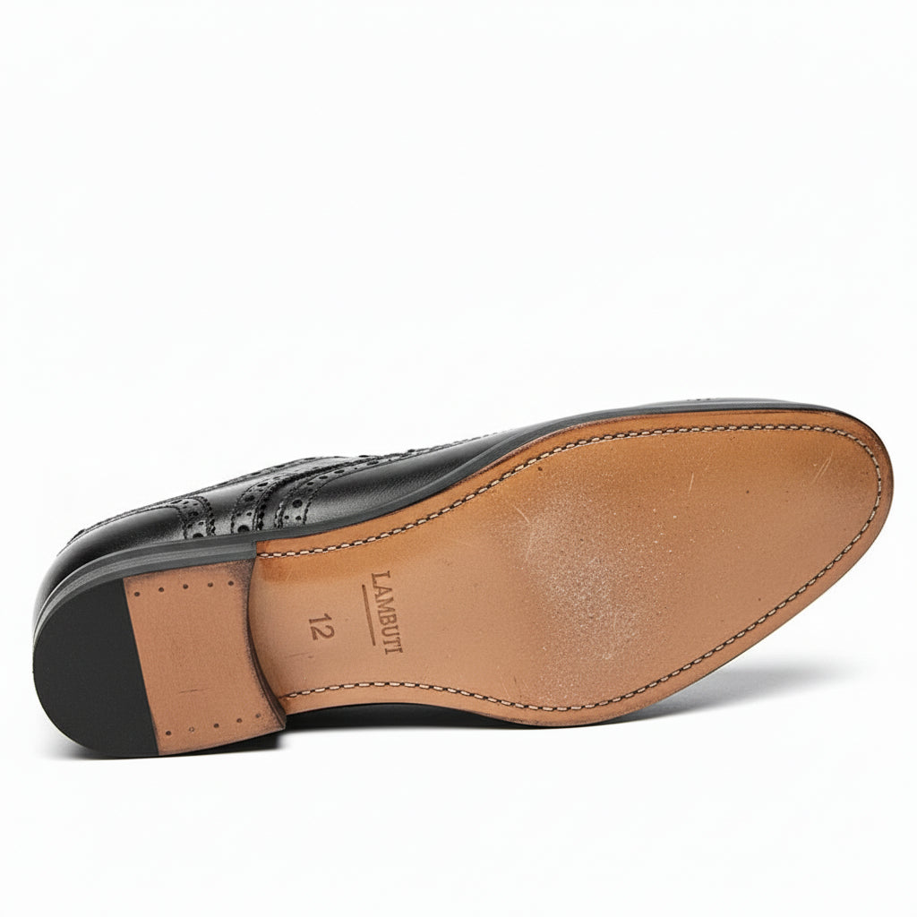 sole-view - Men's Black Leather Wingtip Brogues