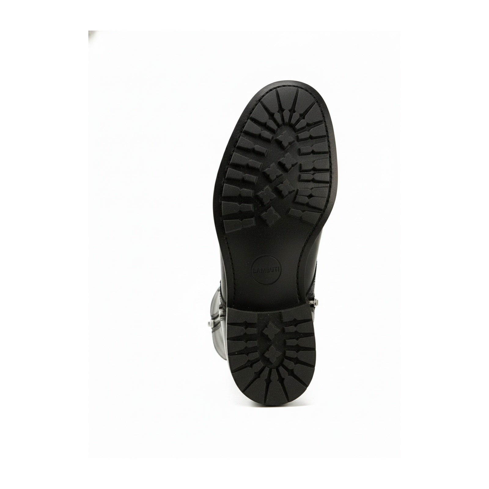 sole-view - Men's Black Leather Zipper Ankle Boots with Lace-Up Detail