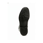 sole-view - Men's Black Leather Zipper Ankle Boots with Lace-Up Detail