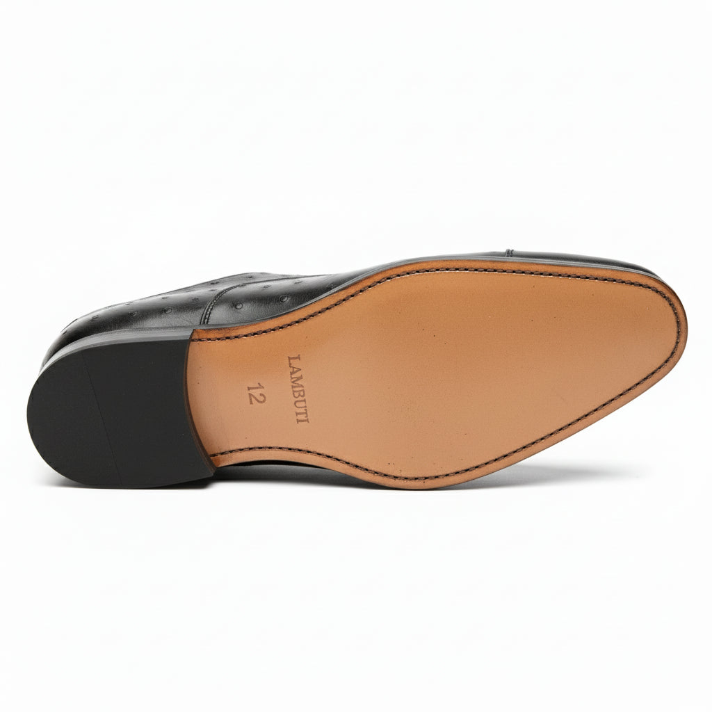 sole-view - Men's Black Ostrich Leather Oxford Shoes