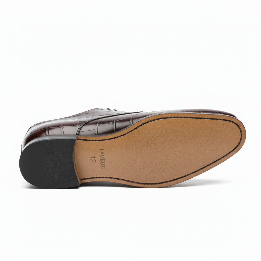sole-view - Men's Black Oxford Leather Shoes | Crocodile Texture