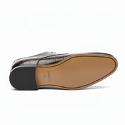 sole-view - Men's Black Oxford Leather Shoes | Crocodile Texture