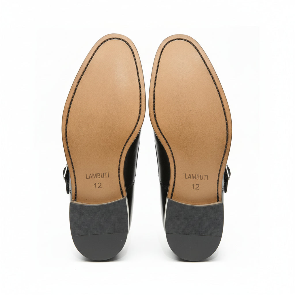 sole-view - Men's Black Suede & Leather Buckle Dress Shoes