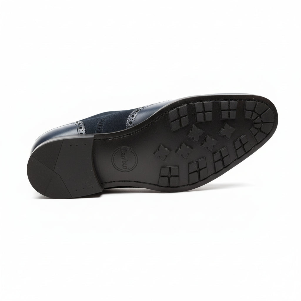 Men's Black Suede & Leather Wingtip Shoes - sole-view