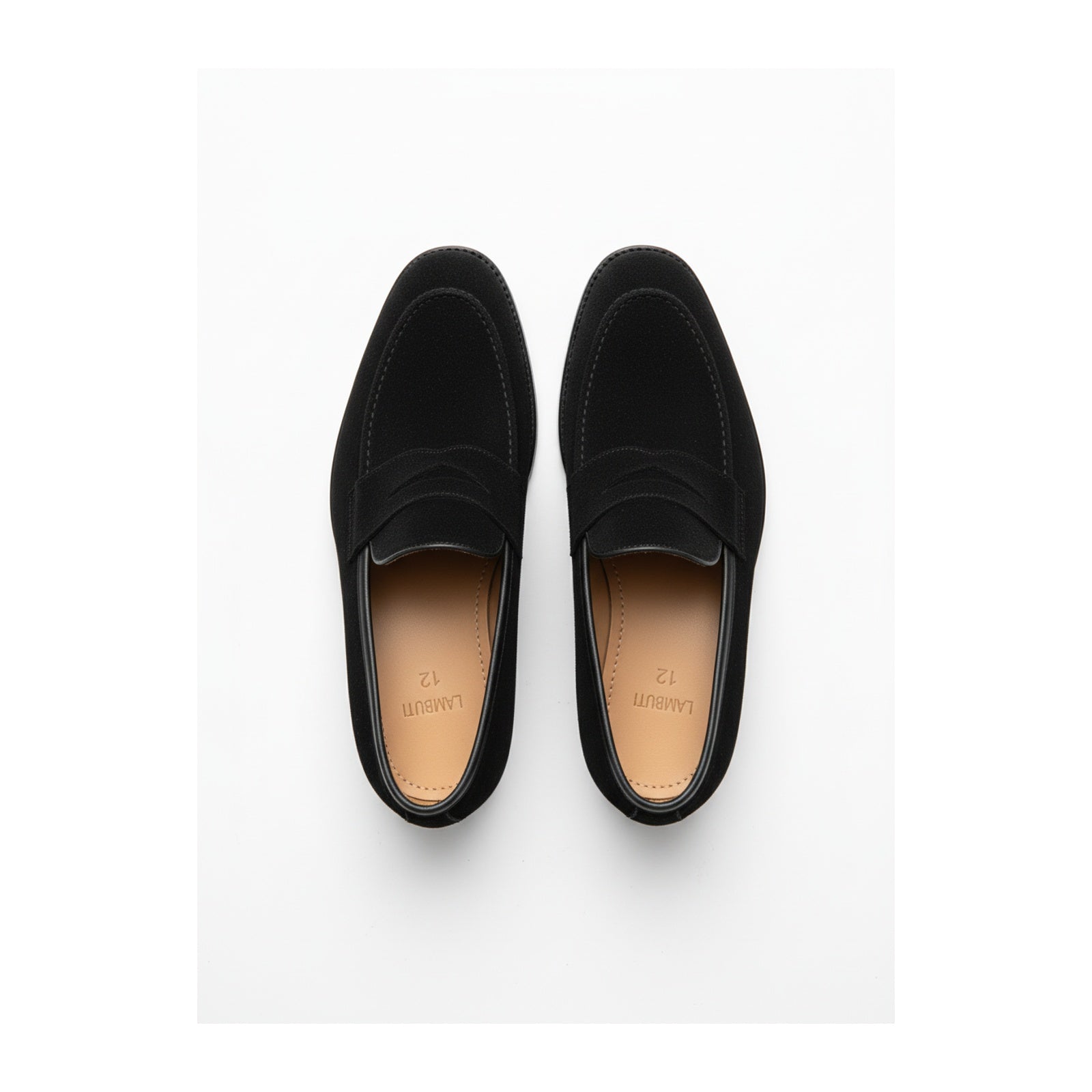 sole-view - Men's Black Suede Penny Loafer Shoes