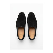 sole-view - Men's Black Suede Penny Loafer Shoes