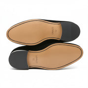 sole-view - Men's Black Velvet Embroidered Loafers