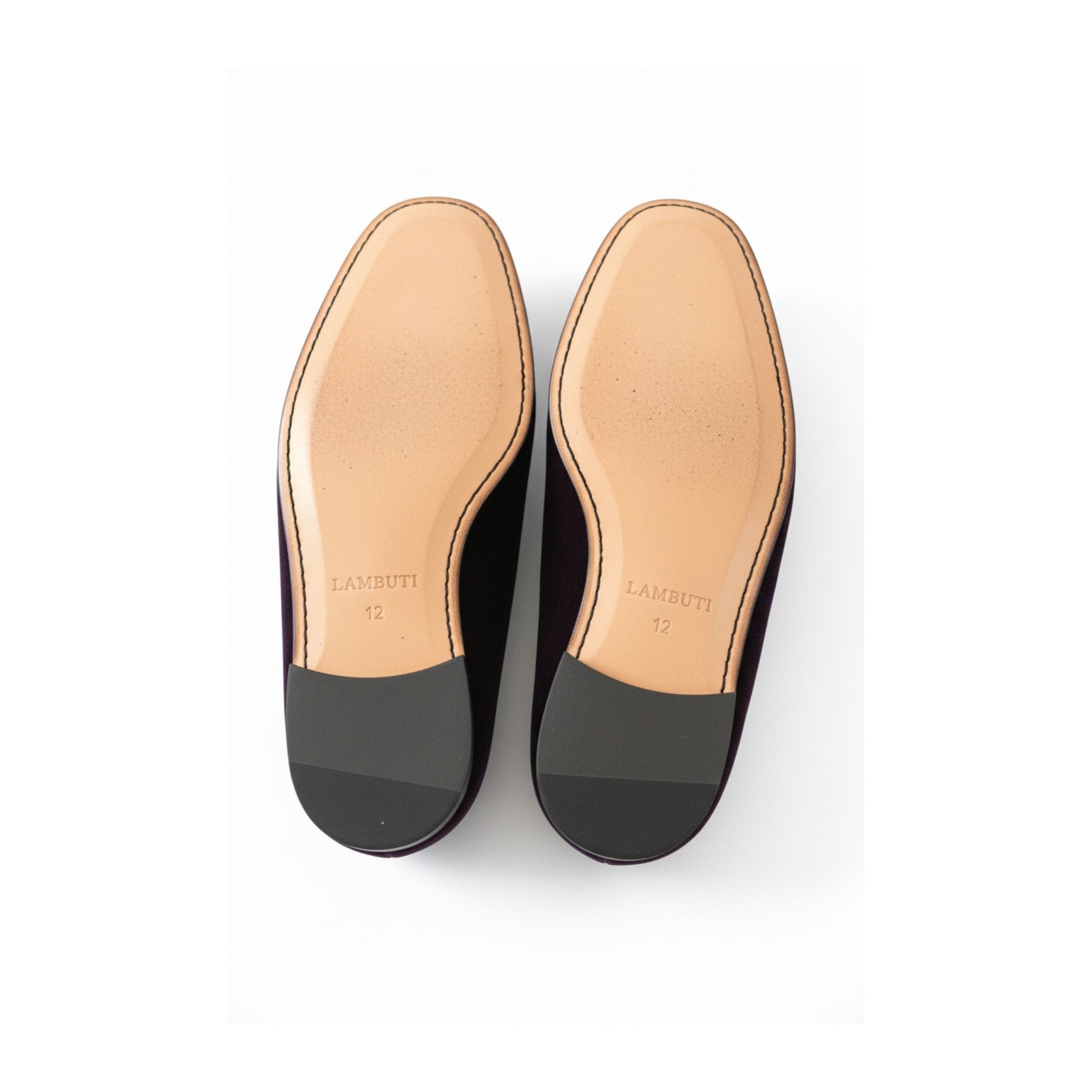 sole-view - Men's Black Velvet Loafers with Leather Details